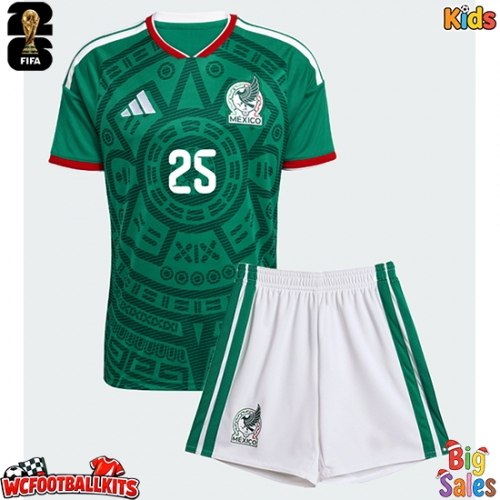 Mexico Roberto Alvarado #25 Replica Home Stadium Kit for Kids World Cup 2026 Short Sleeve (+ pants)